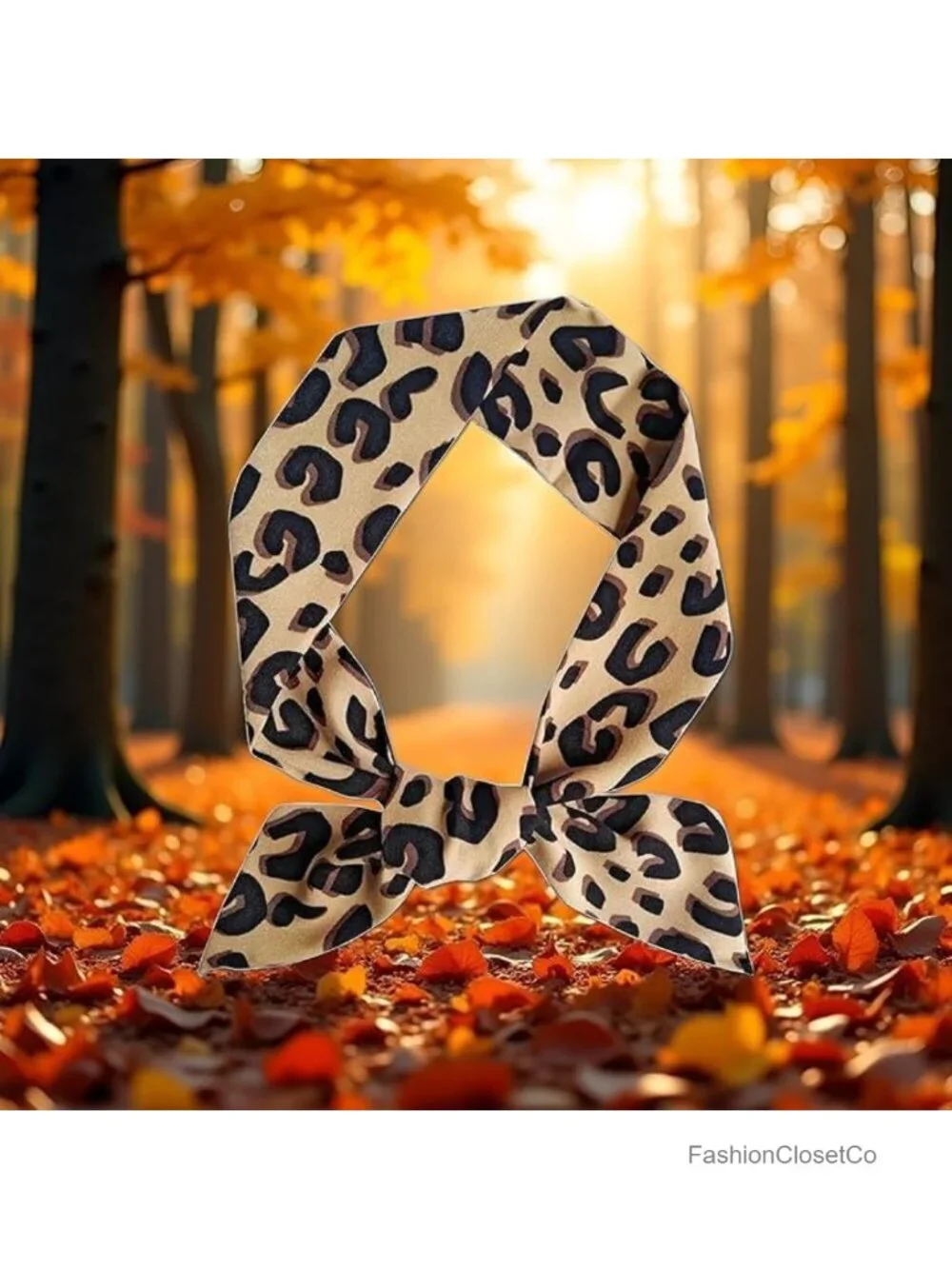 2 Pcs Polyester Leopard Neck Tie Scarf Hairband Purse Scarf